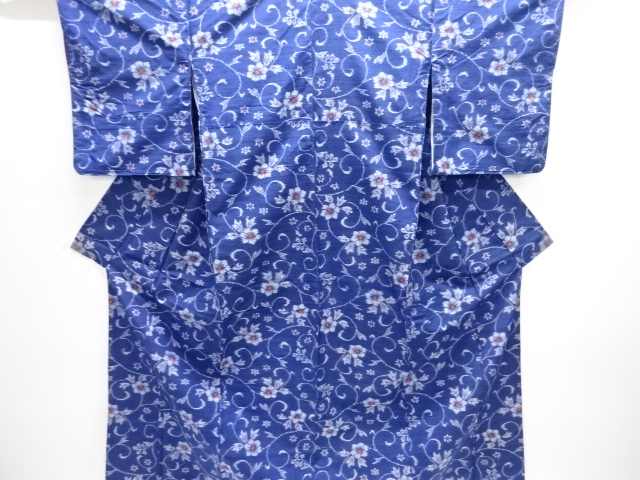 JAPANESE KIMONO / TSUMUGI / WOVEN ARABESQUE FLOWER 